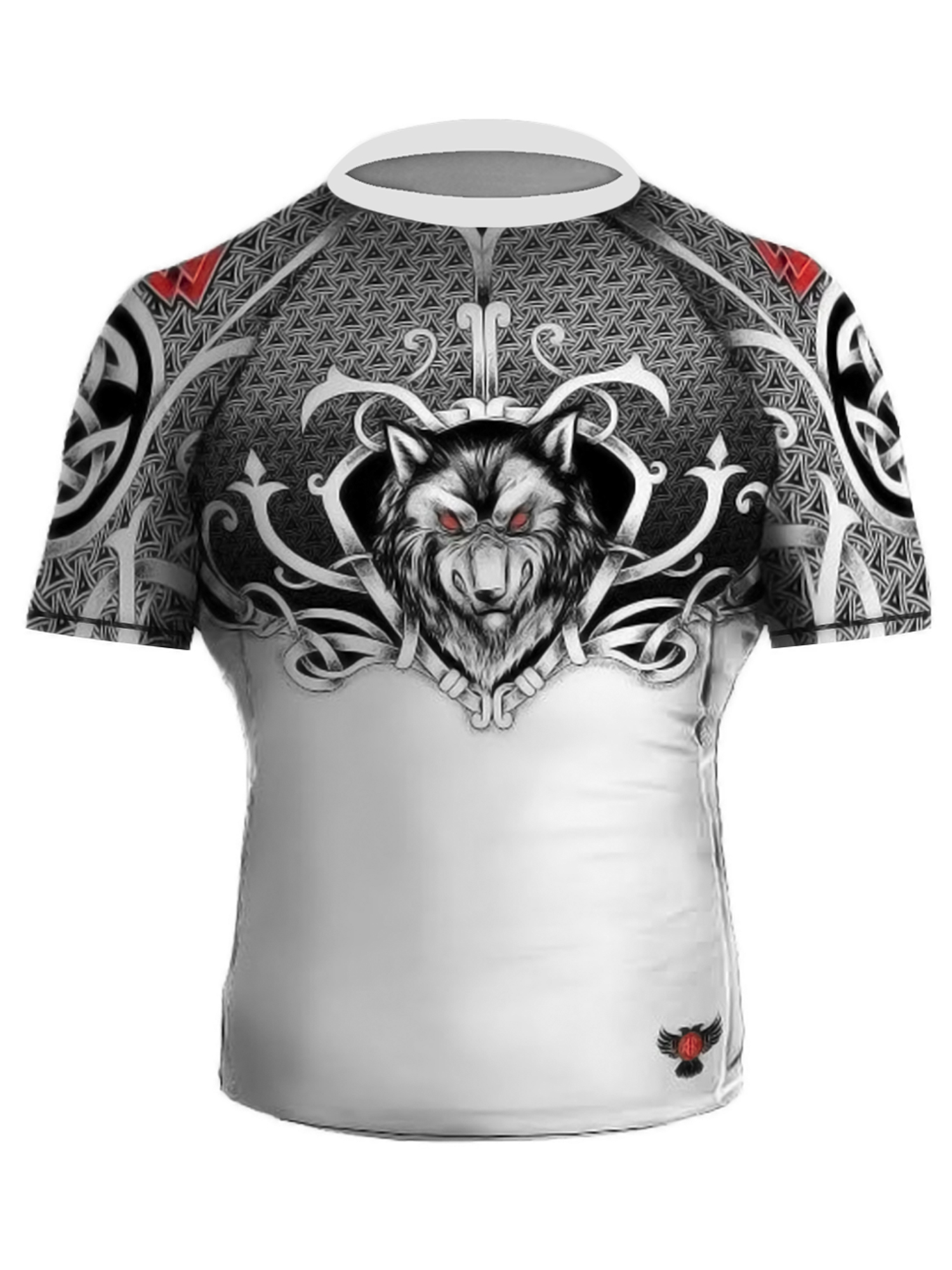 Raven Fightwear Herren MMA BJJ Rashguard Langarm – Shark Attack Design, 4-Wege-Stretch, Flache Nähte
